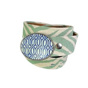 Loopty Loo Canvas Belt Womens L Green Animal Print Preppy Blue artsy buckle